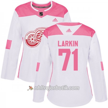 Dame Ishockey Detroit Red Wings Tröja Dylan Larkin 71 Adidas 2017-2018 Vit Rosa Fashion Authentic